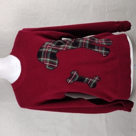 Leon Levin Hand Loomed Red Plaid Dog Applique Crew Neck Pullover Sweater Top - Picture 5 of 16
